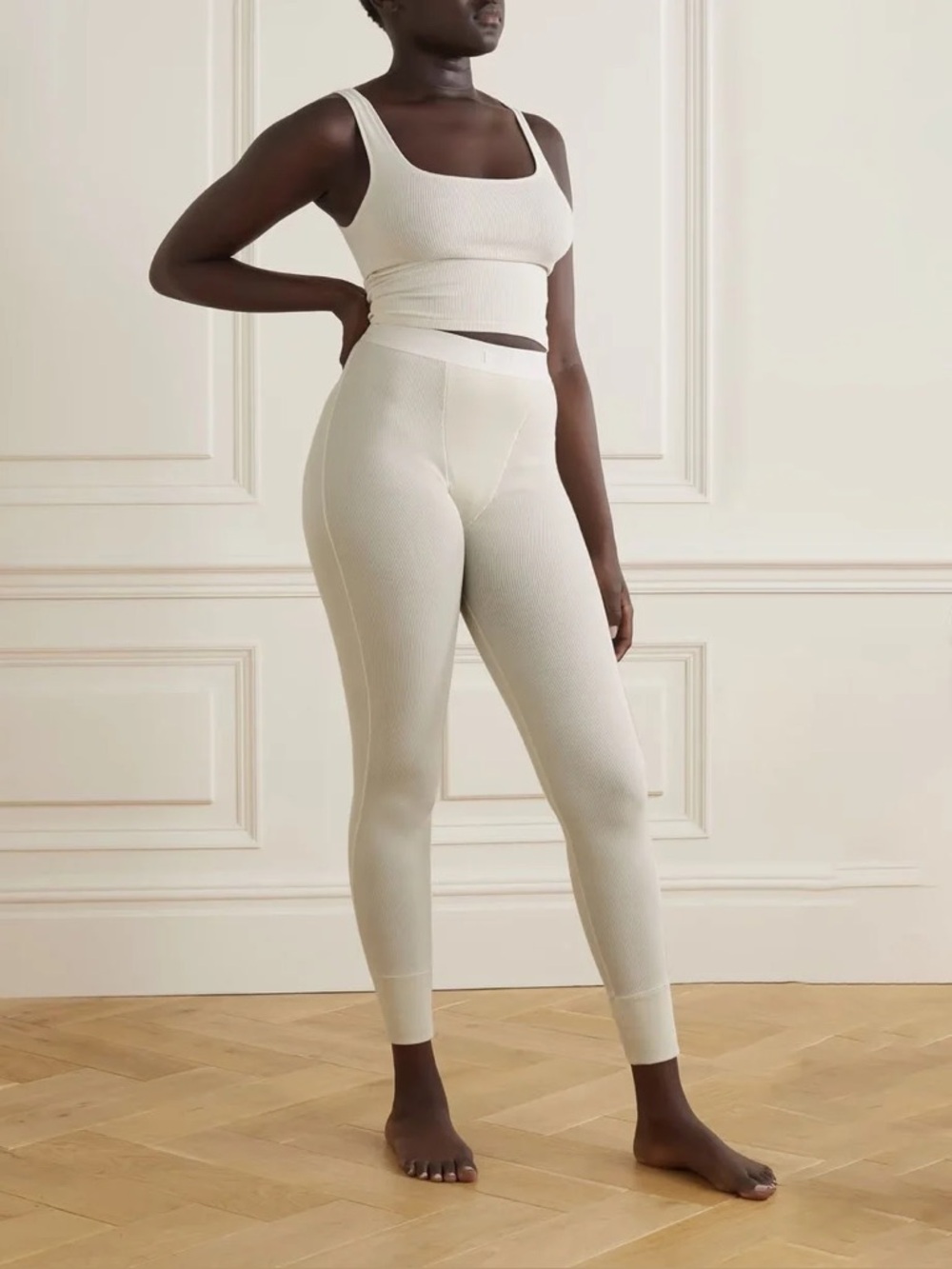 SKIMS Cotton Rib Bone Lounge Leggings High Rise Stretch Base Layer Minimalist